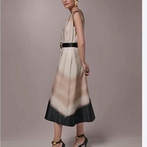 Donna Karan New York Women’s Cream & Black Midi Dress with Belt